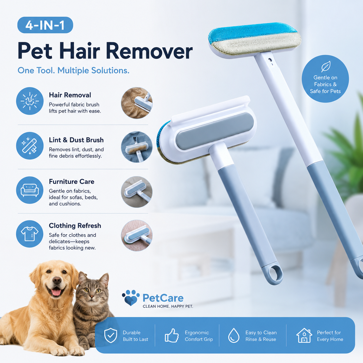 Reusable 4-in-1 Pet Hair Remover